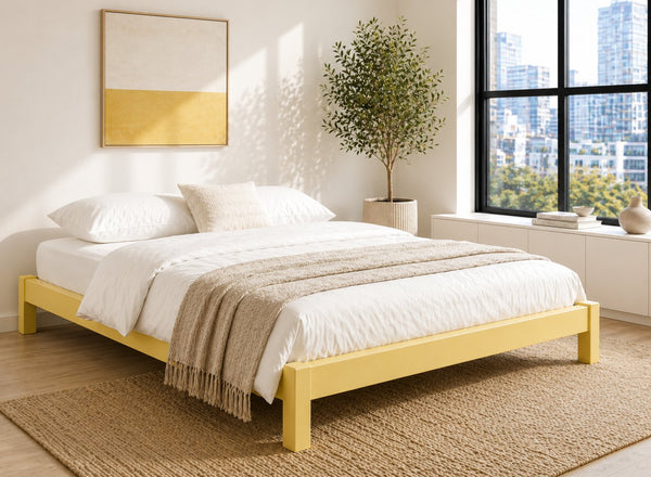 Lingwood Yellow Wooden Platform Bed Frame - Dayroom yellow