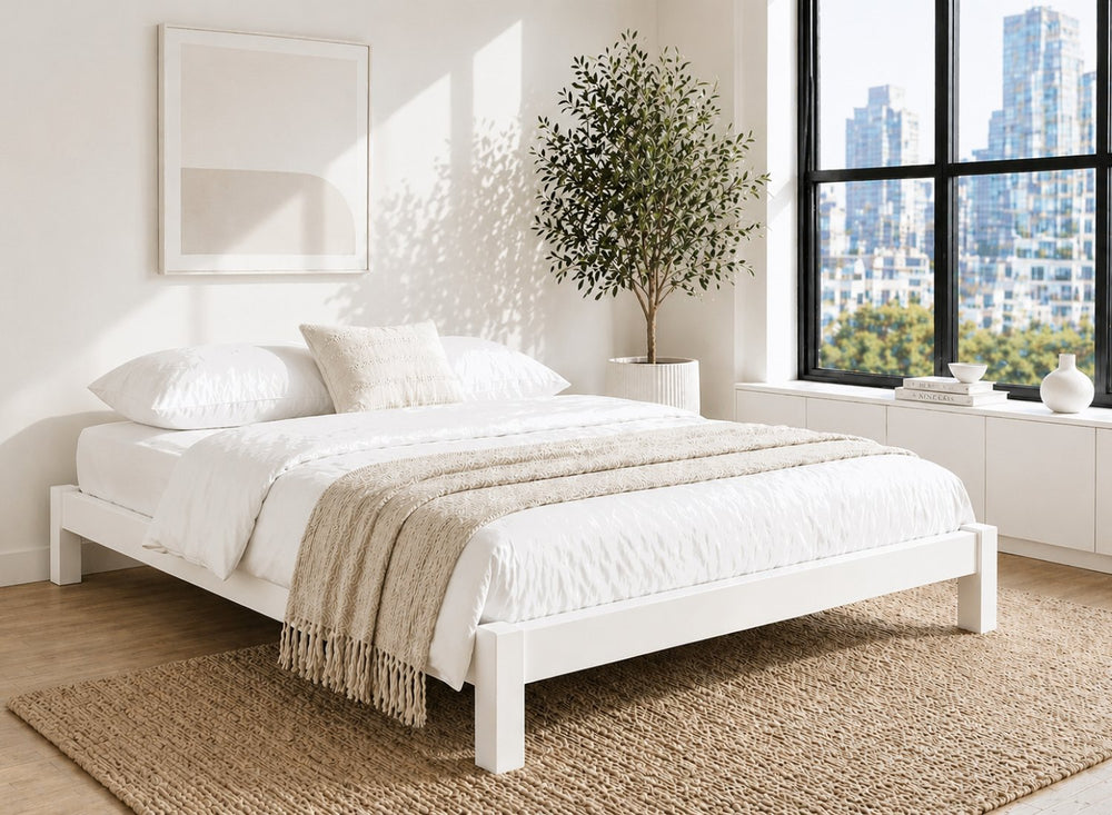 Lingwood White Wooden Platform Bed Frame - All White