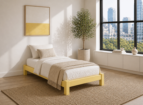 Lingwood Green Wooden Platform Bed Frame - Dayroom Yellow, Single Size