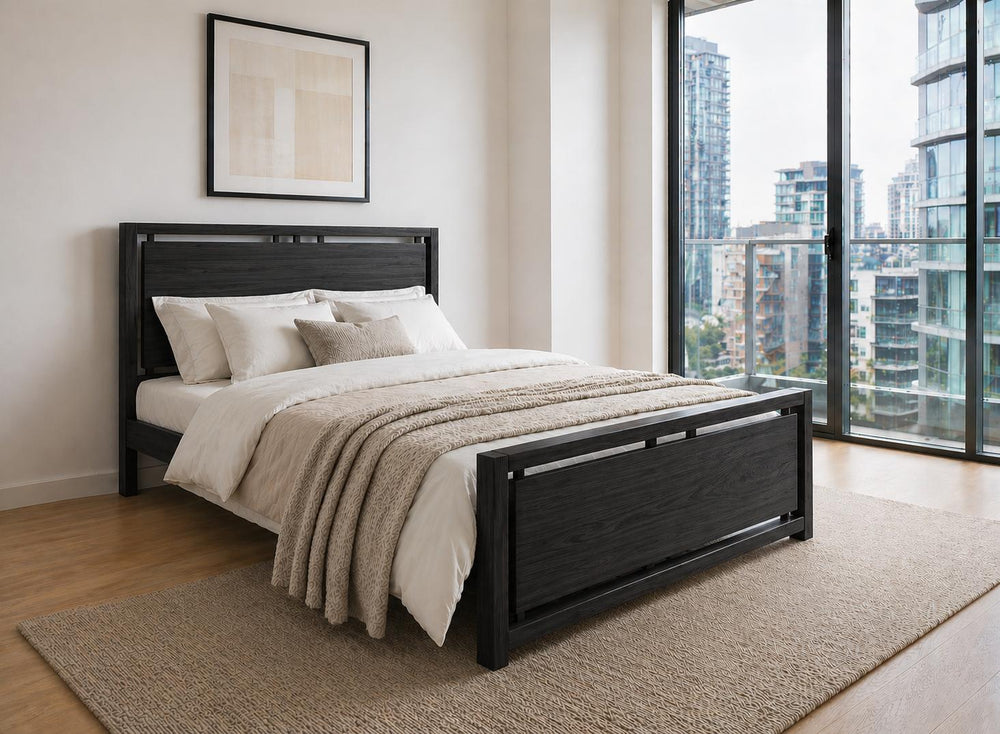 Marham Stained Antique Wooden Bed Frame | Modern City Loft Style Bedroom