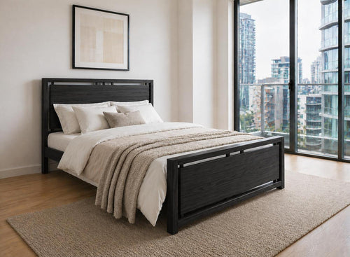 Marham Stained Black Wooden Bed in Modern City Loft Style Bedroom