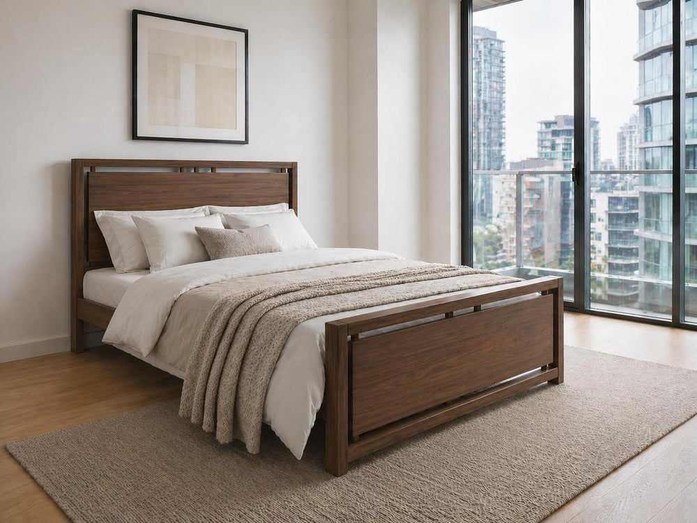 Marham Stained Chocolate Wooden Bed in Modern City Loft Style