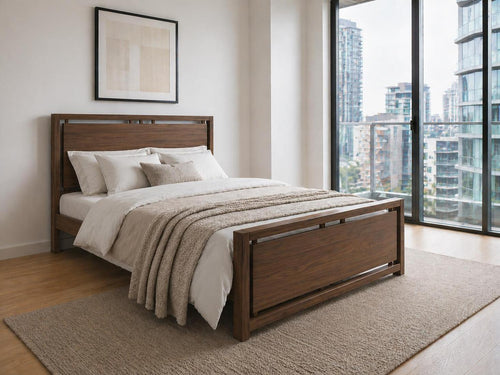 Marham Stained Chocolate Wooden Bed in Modern City Loft Style