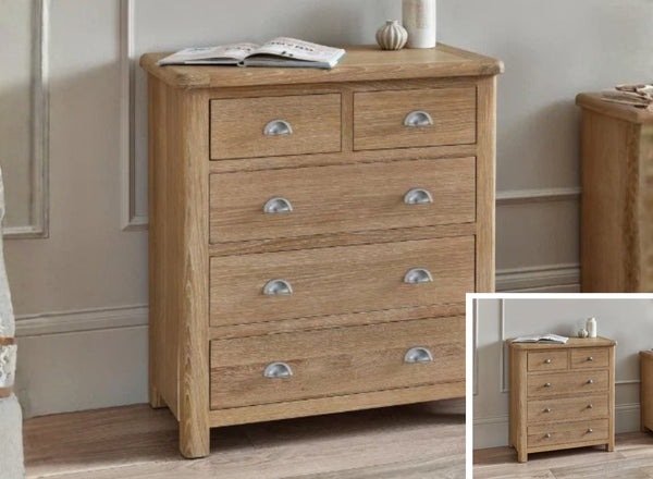 Memphis 3+2 Drawer Chest in Limed Oak with alternative handle option