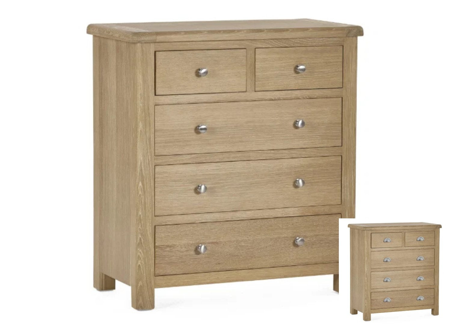Memphis 3+2 Drawer Chest in Limed Oak with alternative handle option white background