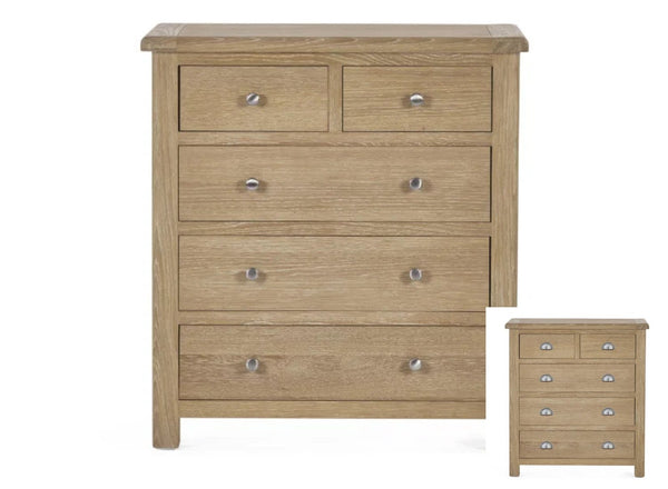 Memphis 3+2 Drawer Chest in Limed Oak dovetail drawer construction