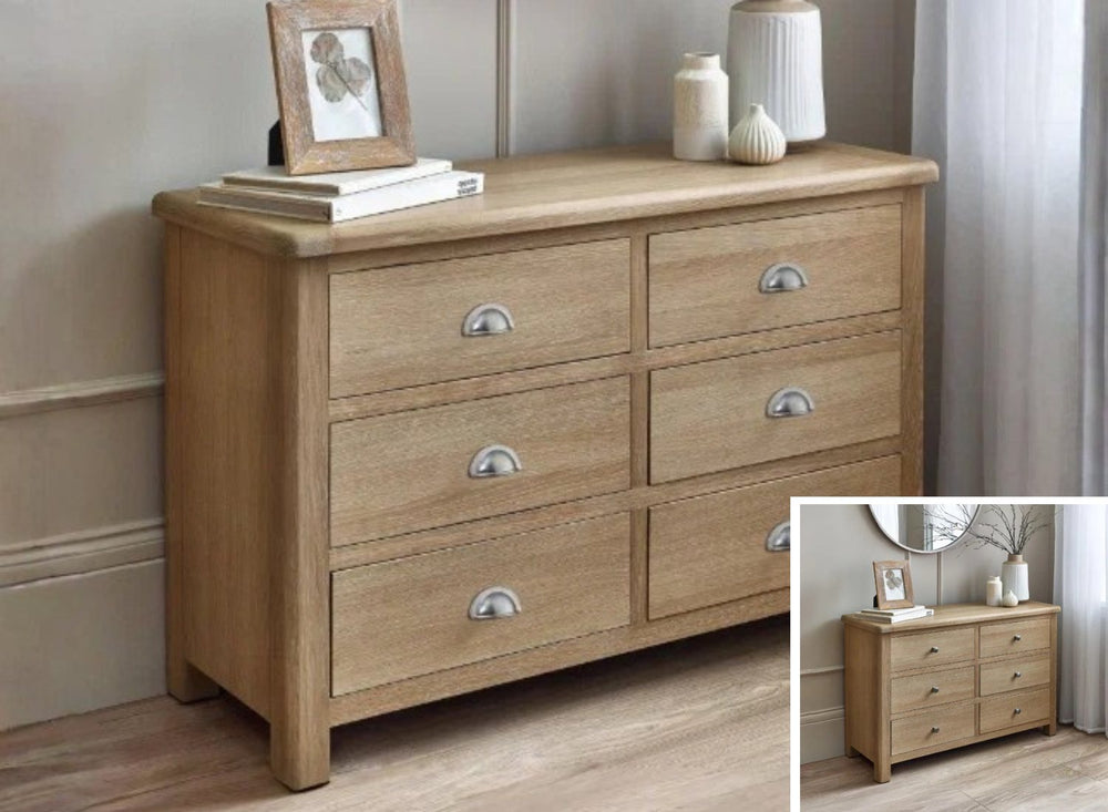 Memphis 6 Drawer Wide Chest in limed oak