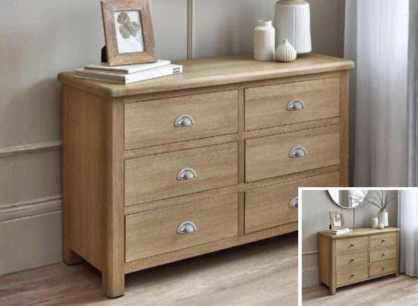 Memphis 6 Drawer Wide Chest in limed oak