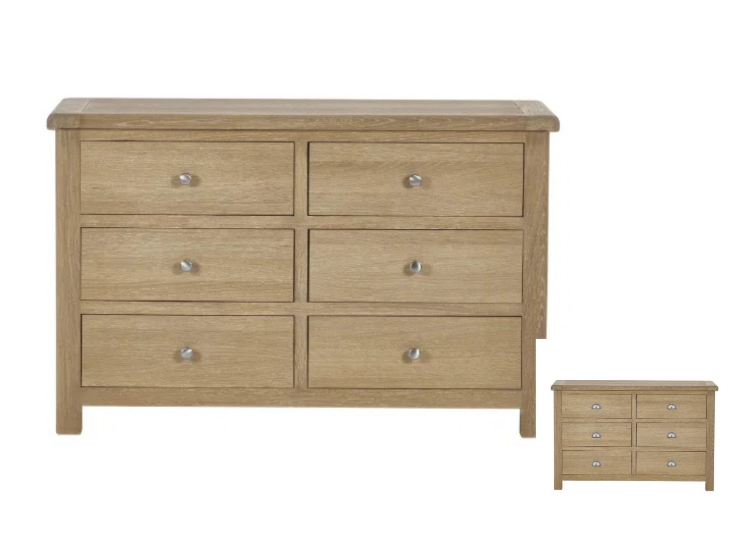 Memphis 6 Drawer Wide Chest showing the different handles