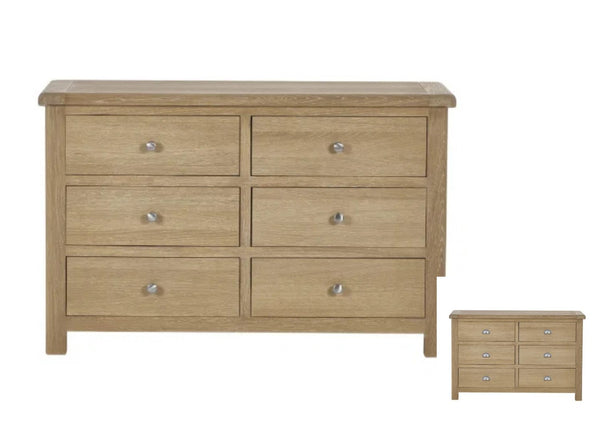 Memphis 6 Drawer Wide Chest showing the different handles