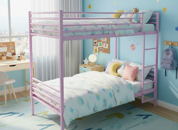 Metal Bunk Bed in Painted Pink Finish