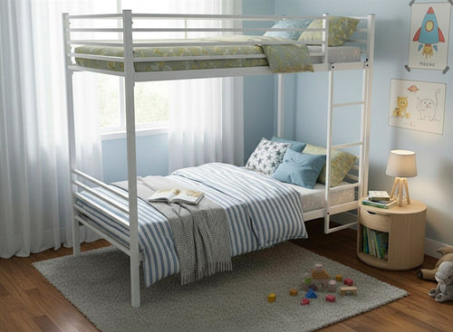 Metal Bunk Bed in Painted White Finish