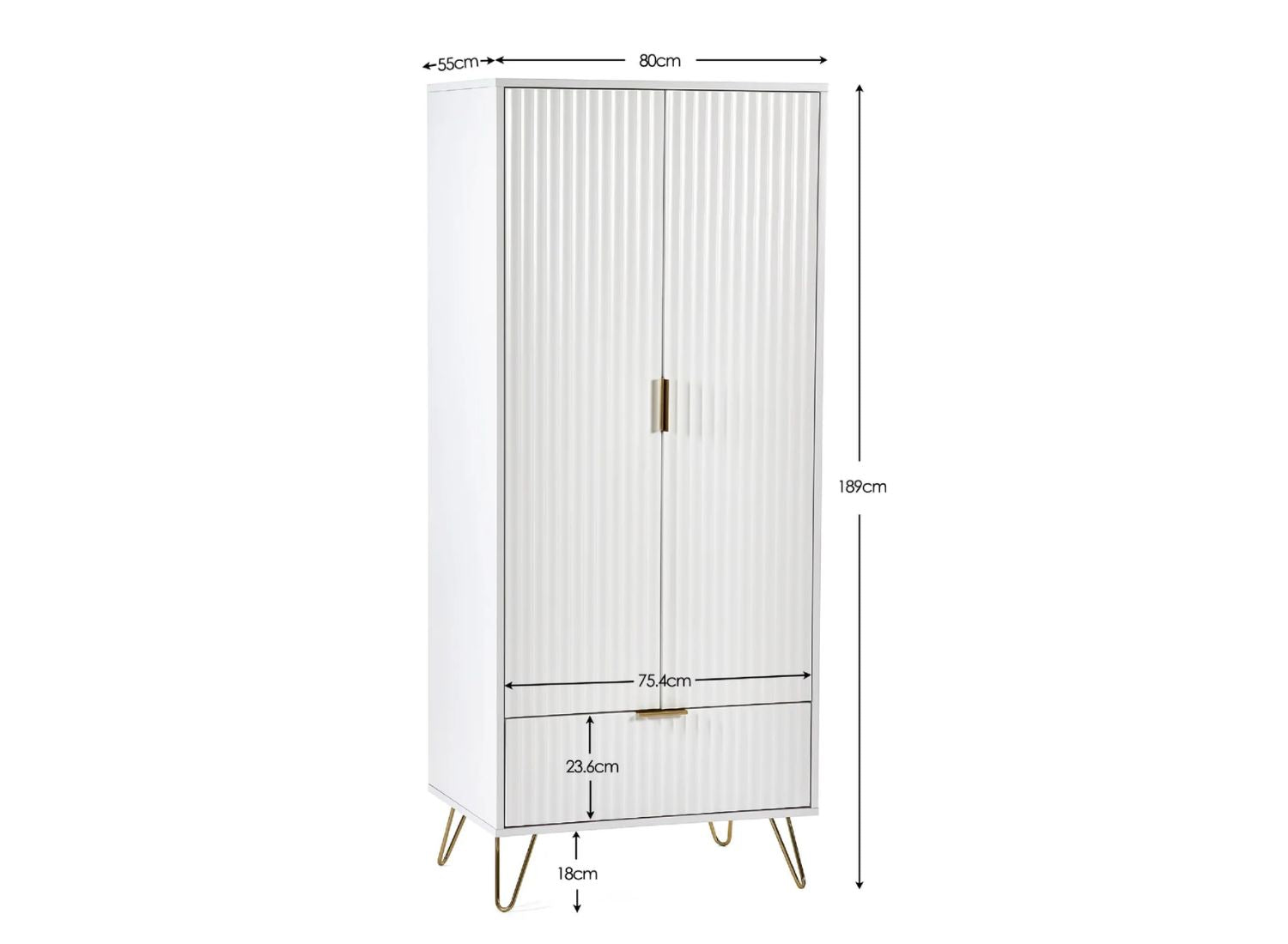 Murano 2 Door Wardrobe - Dimensions
