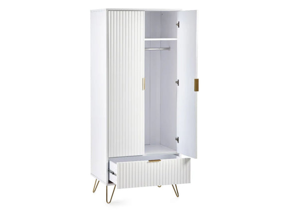 Murano 2 Door Wardrobe in White - Open Doors