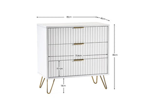 Murano 3 Drawer Chest in White - Dimensions