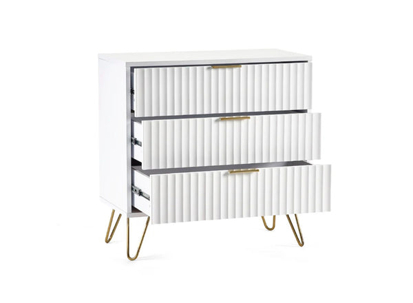 Murano 3 Drawer Chest in White - Drawers Detail