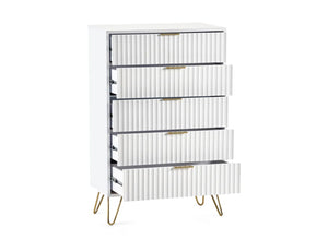 Murano 5 Drawer Chest in White - Drawers Opened