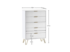 Murano 5 Drawer Chest in White Dimensions