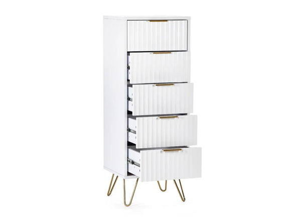 Murano 5 Drawer Tallboy in White