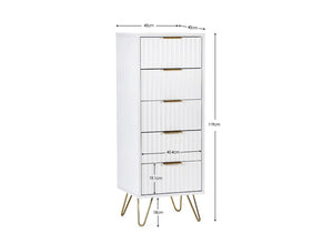 Murano 5 Drawer Tallboy in White -Dimensions