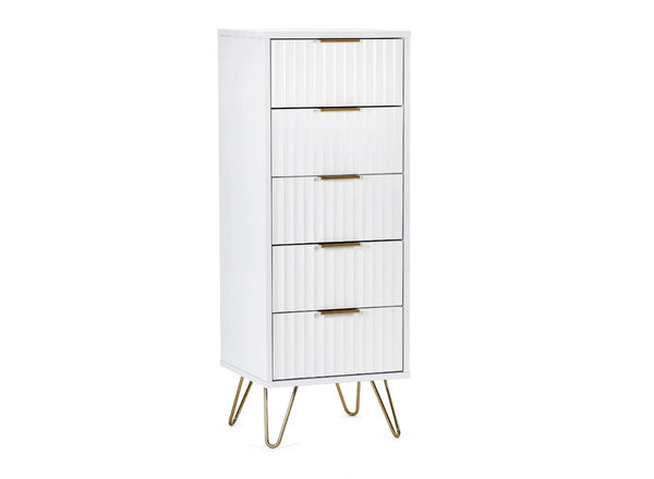 Murano 5 Drawer Tallboy in White - Closed