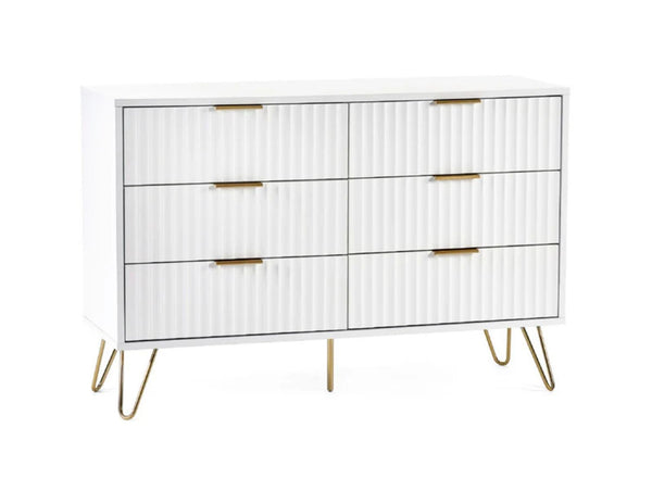 Murano 6 Drawer Chest in White with Gold