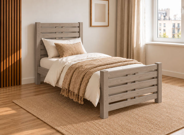 Narford Painted Grey Solid Oak Bed, Single Size