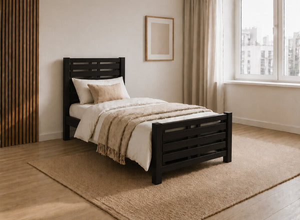 Narford Stained Black Wooden Bed, Single Size
