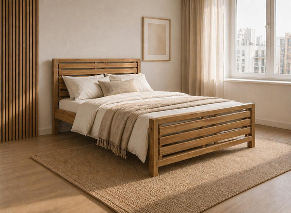 Narford Stained Oak Wooden Bed in Scandi Inspired Bedroom