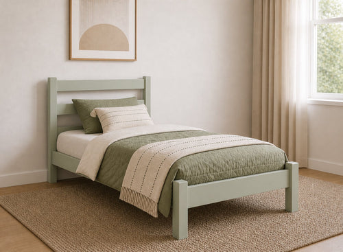 Newport Sage Green Wooden Bed, Single Size