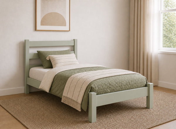 Newport Sage Green Wooden Bed, Single Size
