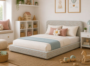 Cley Children's Floor Bed in Chequered Pink Fabric
