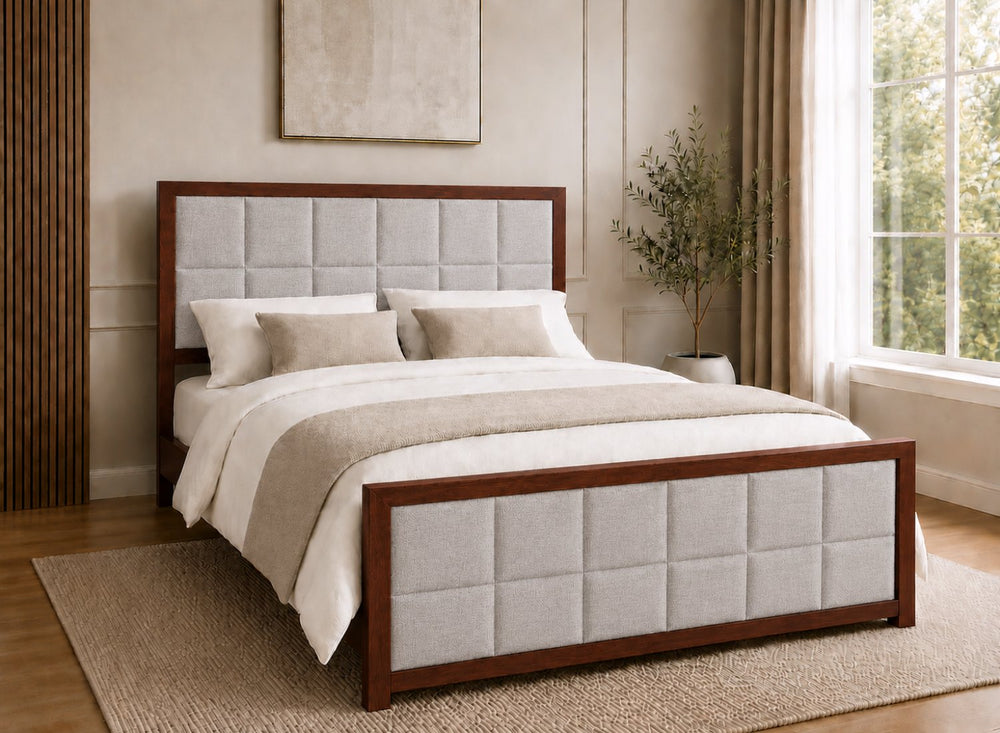 Pulham Upholstered Wooden Bed in Black with Sand Headboard and Footboard
