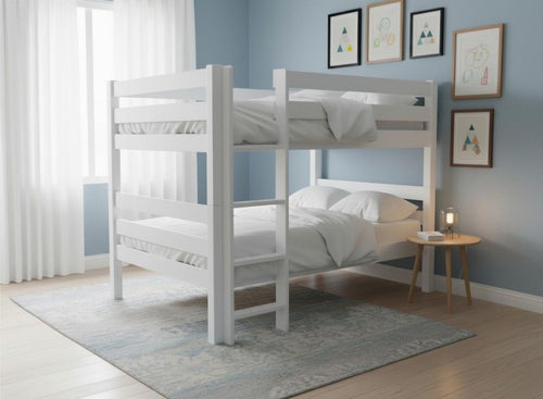 Quad Wooden Bunk in All White Finish (Left Ladder)