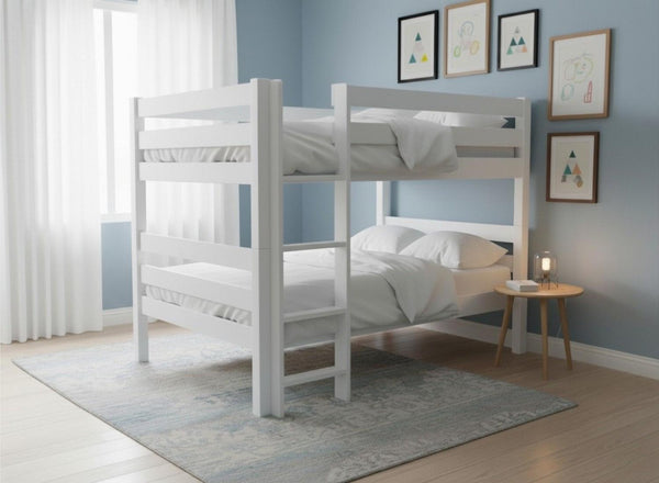 Quad Wooden Bunk in All White Finish (Left Ladder)