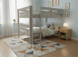 Quad Wooden Bunk in Dovetail Grey Finish (Left Ladder)