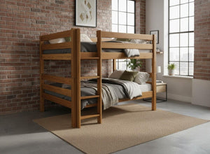 Quad Wooden Bunk in Oak Finish (Left Ladder)