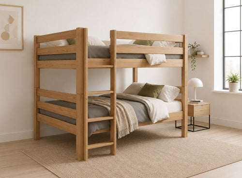 Keswick Wooden Quad Bunk in Oak Stain (Left Ladder)