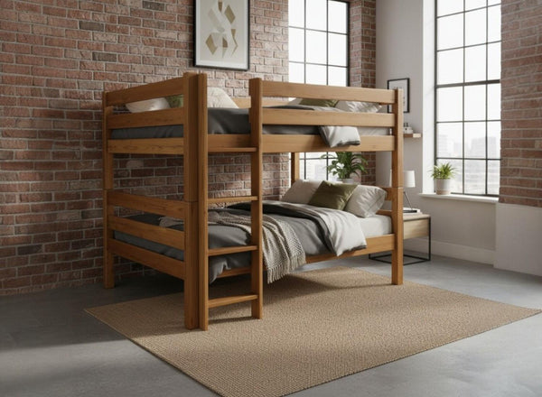 Quad Wooden Bunk in Oak Finish (Left Ladder)