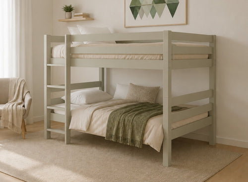 Keswick Wooden Quad Bunk in Painted Sage Green (Left Ladder)