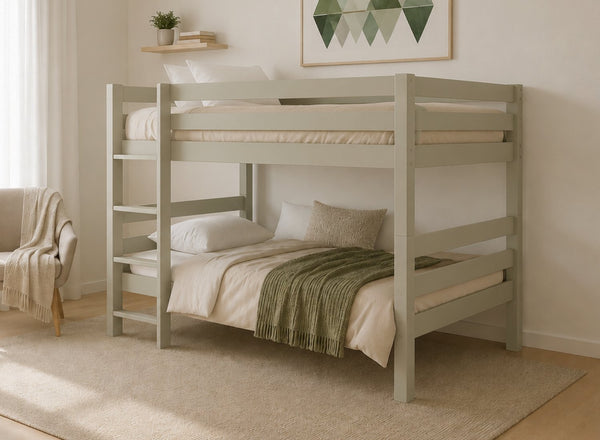 Keswick Wooden Quad Bunk in Painted Sage Green (Left Ladder)