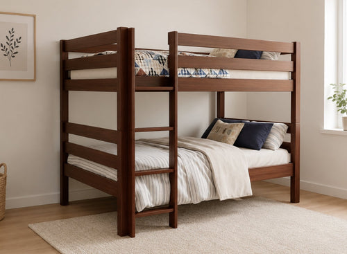 Keswick Wooden Quad Bunk in Mahogany Stain (Left Ladder)