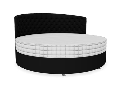 Round Bed Finished in Linoso Faux Linen Black Fabric