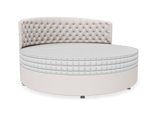 Round Bed Finished in Moda Flat Weave Cream Fabric