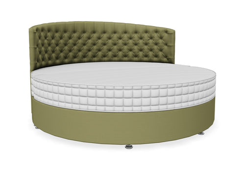 Round Bed Finished in Moda Flat Weave Juniper Green Fabric