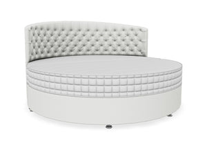 Round Bed Finished in Linoso Faux Linen Polar White Fabric