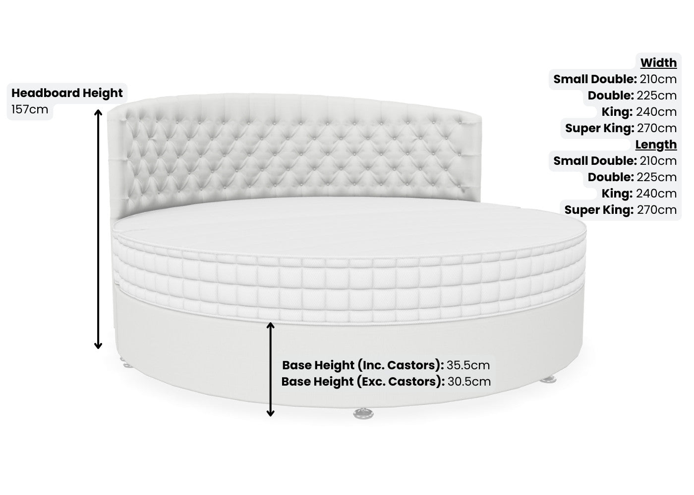 Round Upholstered Bed Dimensions