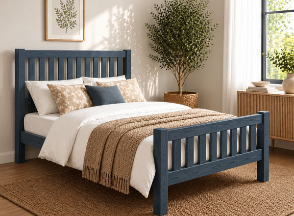 Shelton Painted Blue Solid Oak Bed in High End