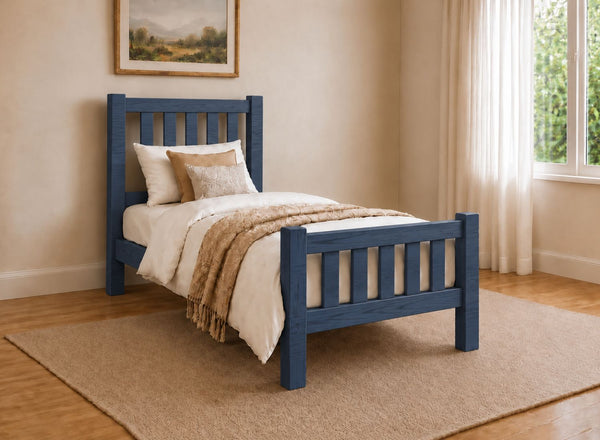 Shelton Painted Blue Solid Oak Bed in High End, Single Size