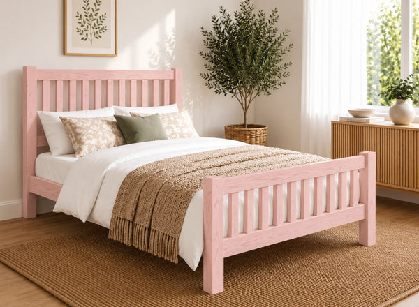 Shelton Painted Pink Solid Oak Bed in High End